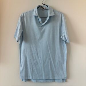 Peter Millar Nanoluxe Sean Cotton Lisle Polo Shirt Light Blue Button Size Small